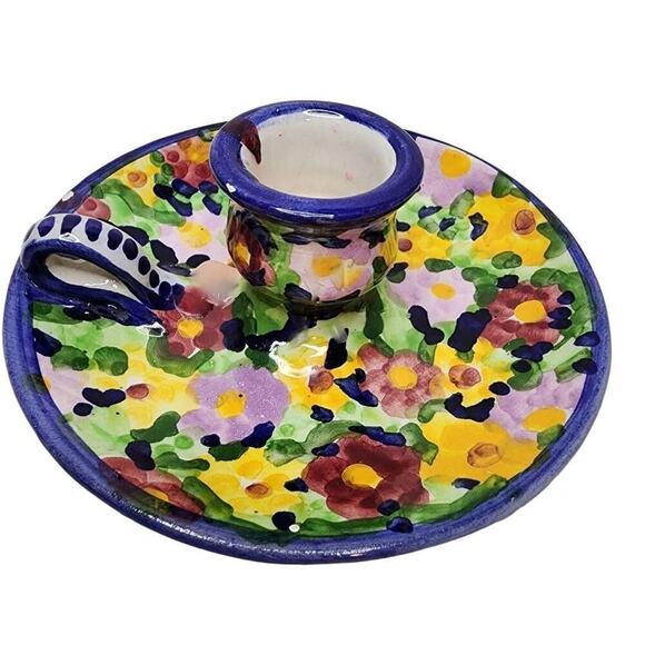 Home Accents Candle Holders, Portuguese Hand Painted Ceramic Candlestick Tray - Picture 1 of 8